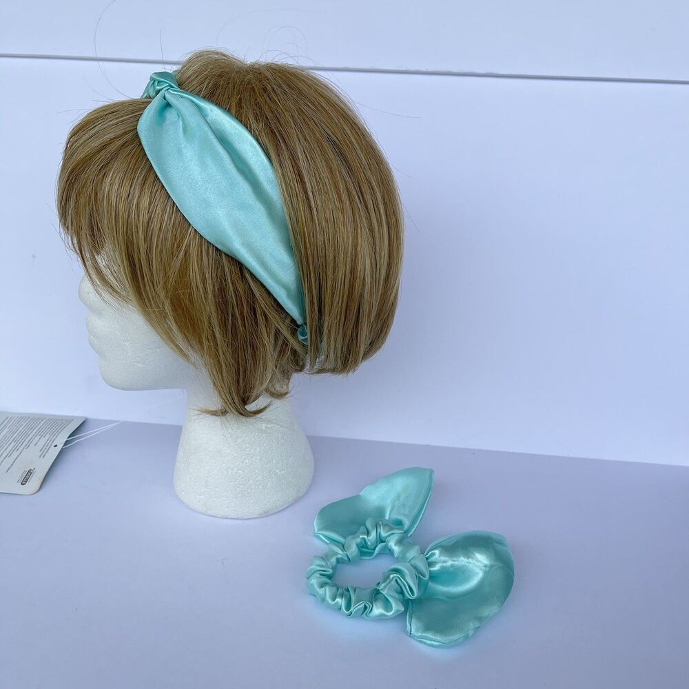 New Bow Headband Hair Ponytail Set Aqua Blue Satin Women’s & Girl - Picture 10 of 16